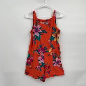 Old Navy Girls Tank Shorts Romper Orange Floral Jumpsuit XXL 16 Plus